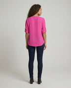 Women Zipper V-Neck Blouse Shirt - back view