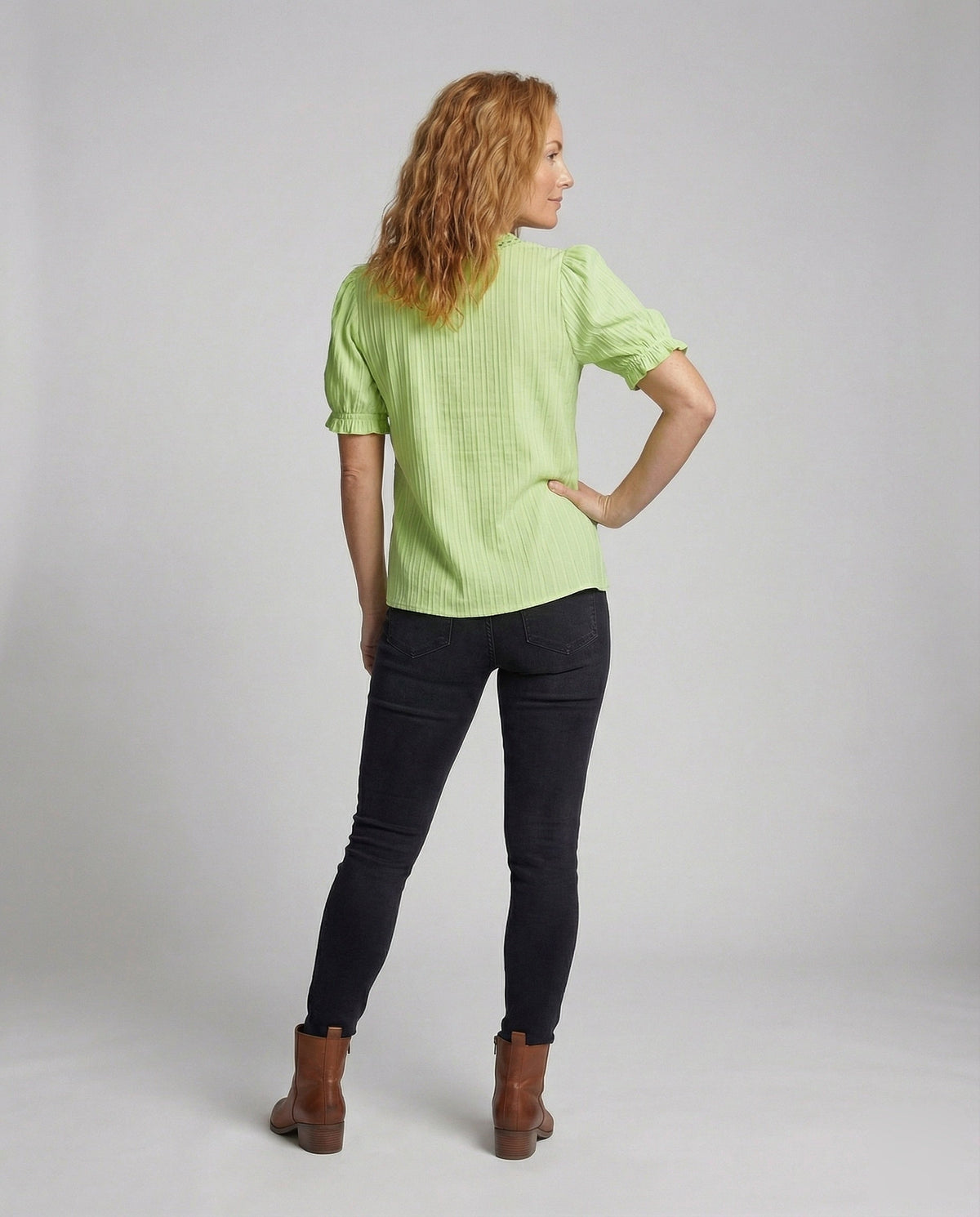 Women's Cotton Blend Puff Sleeve Blouse Top - back view