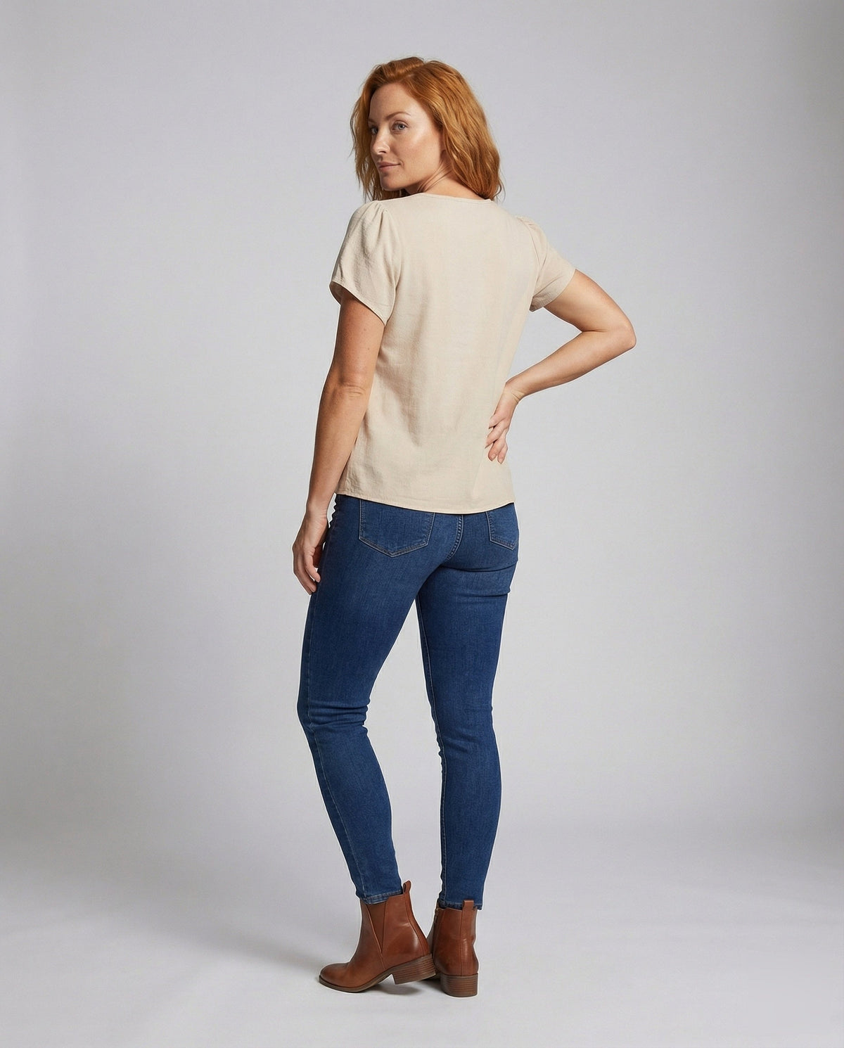 Women Wing Sleeve Mandarin Neck Blouse Top - back view