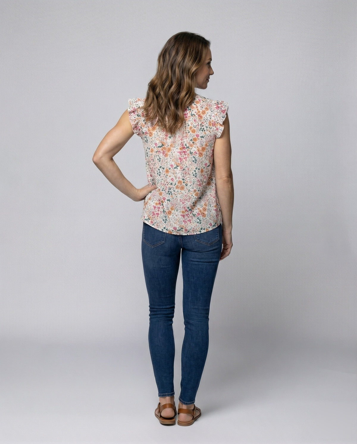 Women A-Line Ruffle Blouse Top - back view