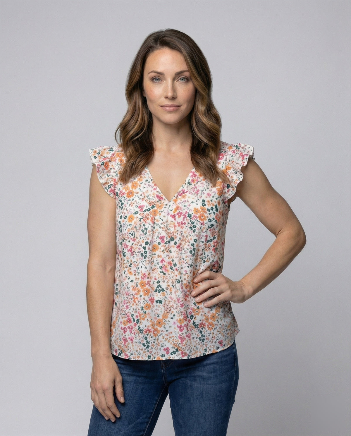 Women A-Line Ruffle Blouse Top - upper body view