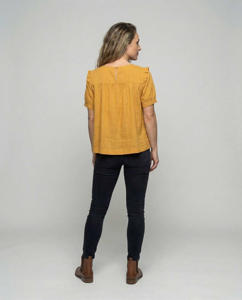 Women Piped Ruffle Blouse Tunic - back view