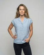 Women's Sleeveless Linen Blouse Tunic - upper body view