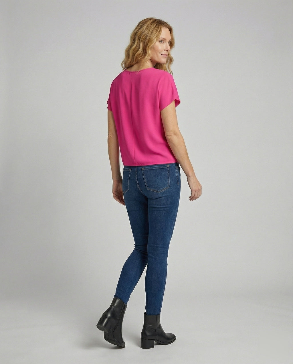 Women's U-Boat Neck Knot Blouse Top - back view