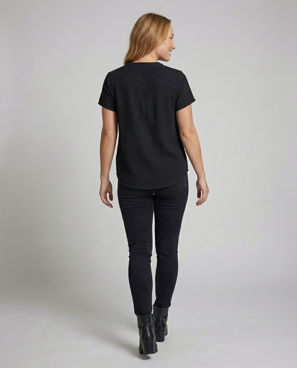 Ladies Muslin Short Button Blouse Shirt - back view