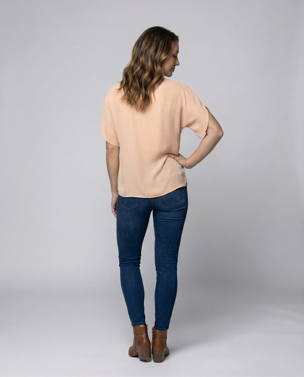 Ladies Mandarin Collar Slit Blouse Top - back view