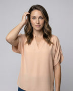 Ladies Mandarin Collar Slit Blouse Top - upper body view