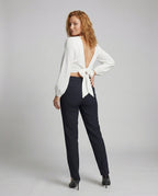Women Backless Balloon Sleeve Blouse Top - back view
