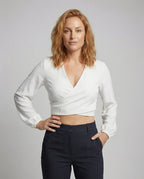 Women Backless Balloon Sleeve Blouse Top - upper body view