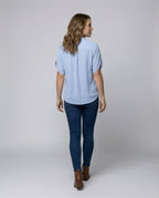 Women Silk Effect Batwing Sleeve Blouse Top - back view