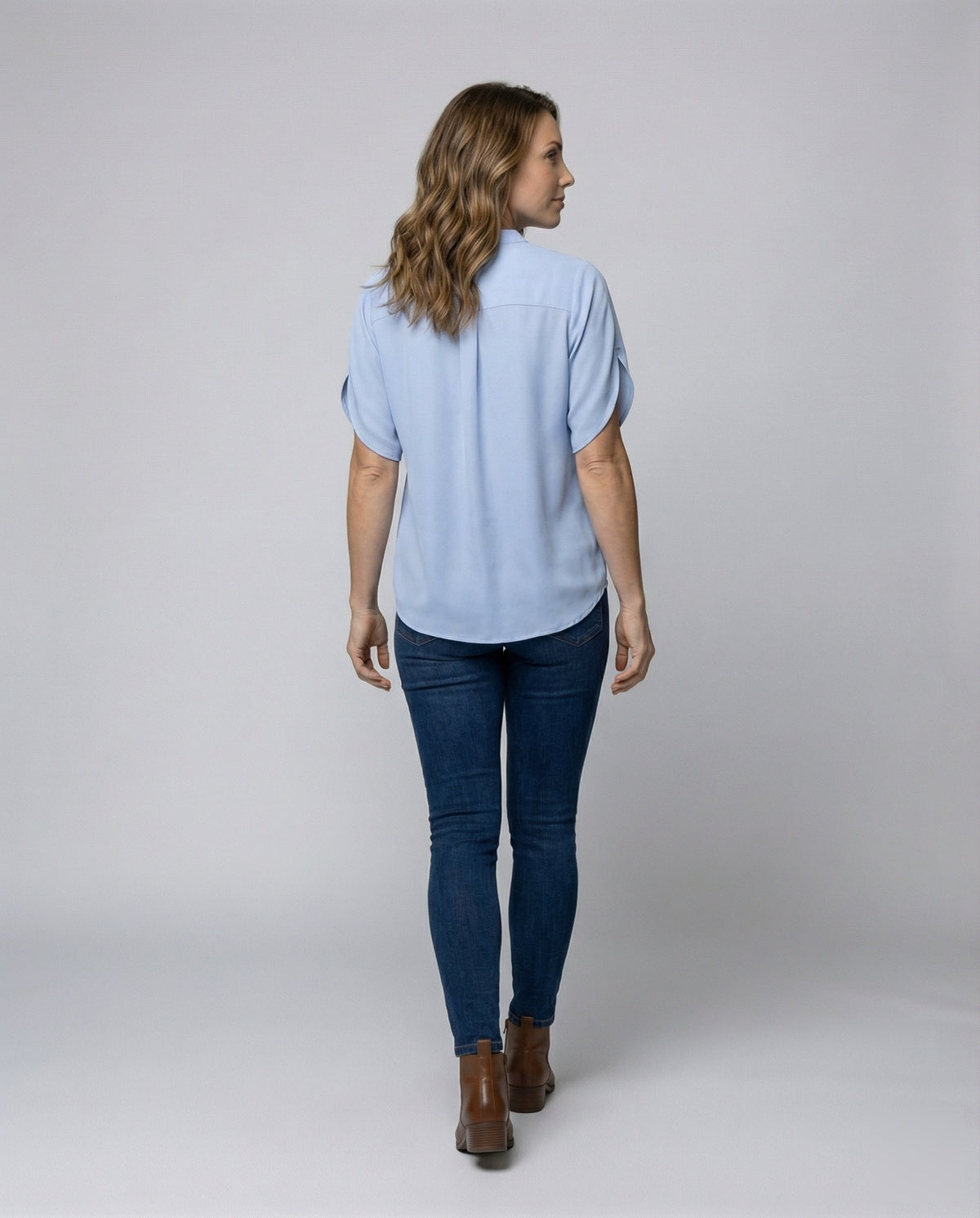 Women Silk Effect Batwing Sleeve Blouse Top - back view