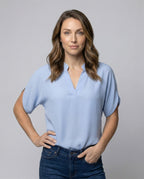 Women Silk Effect Batwing Sleeve Blouse Top - upper body view