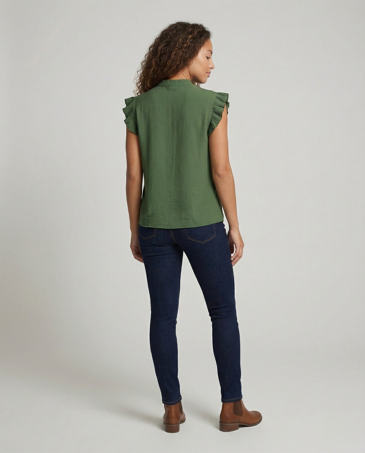 Women Structured Ruffle Sleeve Blouse Top - back view