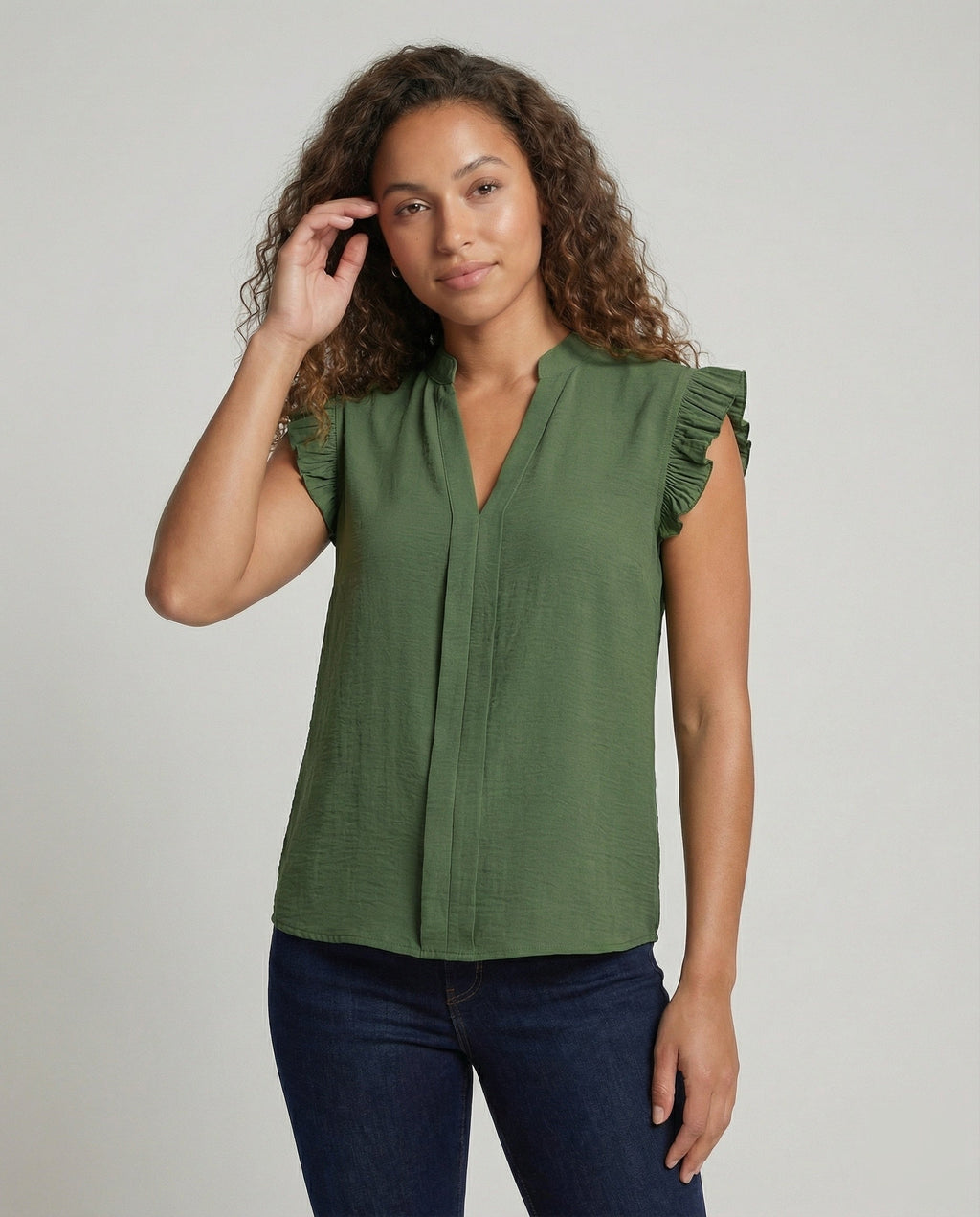 Women Structured Ruffle Sleeve Blouse Top - upper body view