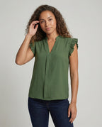 Women Structured Ruffle Sleeve Blouse Top - upper body view