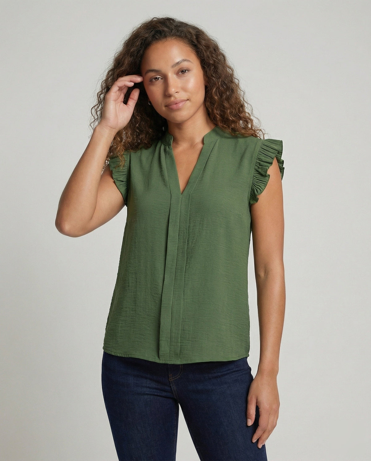 Women Structured Ruffle Sleeve Blouse Top - upper body view
