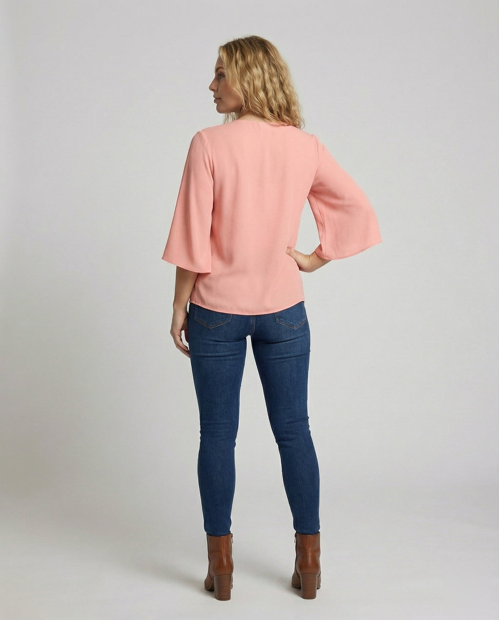 Women Bell Sleeve Knot Blouse Top - back view