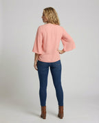 Women Bell Sleeve Knot Blouse Top - back view