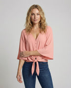 Women Bell Sleeve Knot Blouse Top - upper body view