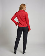 Women's satin look blouse jacket with deep V-neck, decorative ties at the front and flared cuffs All Fashion - back view