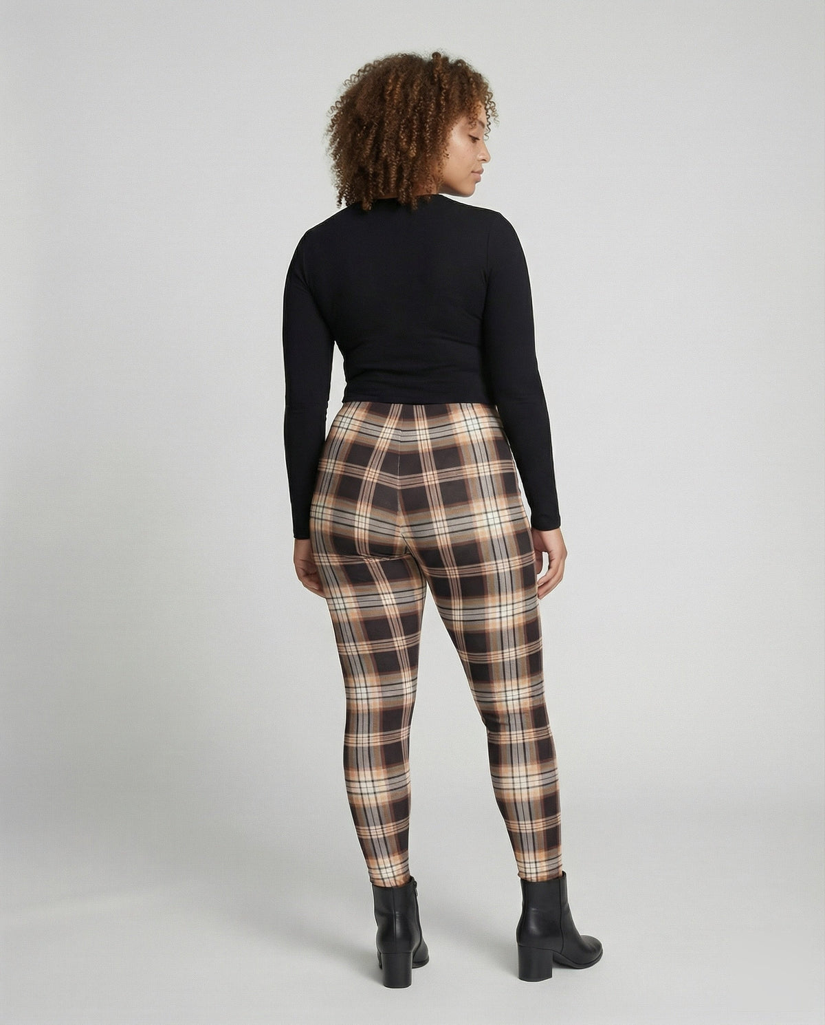 Women's high-waisted checkered leggings with shaping comfort waistband and high elastane content All Fashion - back view