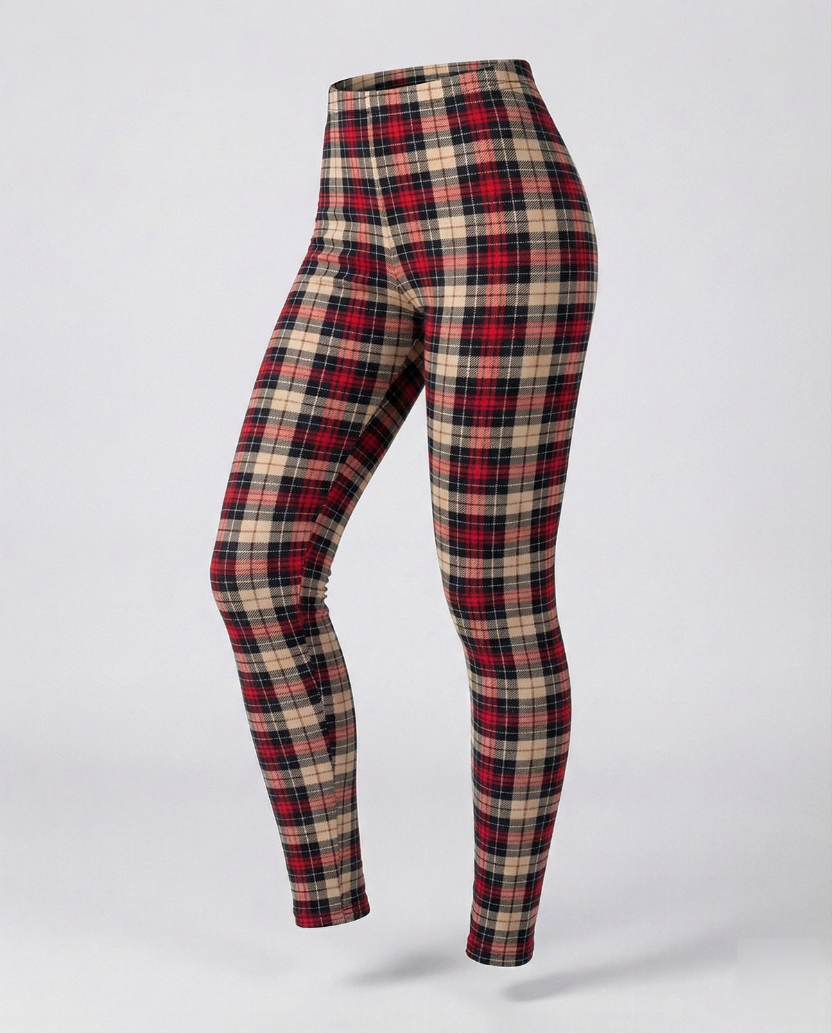Women's high-waisted checkered leggings with shaping comfort waistband and high elastane content All Fashion - product shot