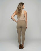 Women’s high-cut ribbed knit leggings with front foot slit and elastic comfort waistband All Fashion - back view