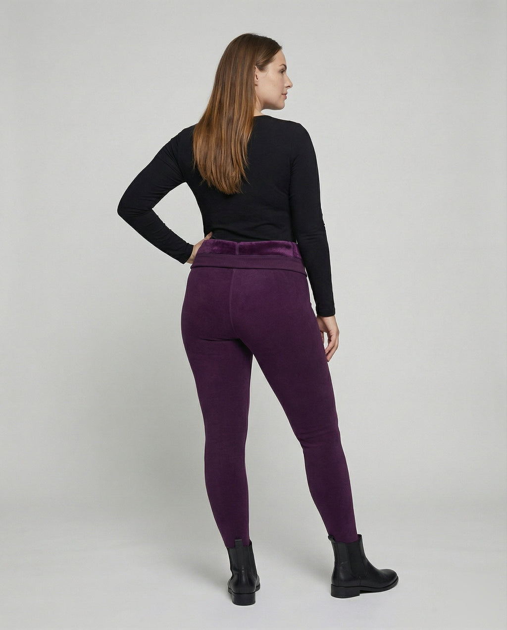 Women’s high-cut thermal leggings with dense plush lining and shaping comfort waistband All Fashion - back view