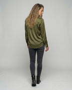 Ladies' non-silk flowing blouse tunic with deep V-neck and elegant draping All Fashion - back view