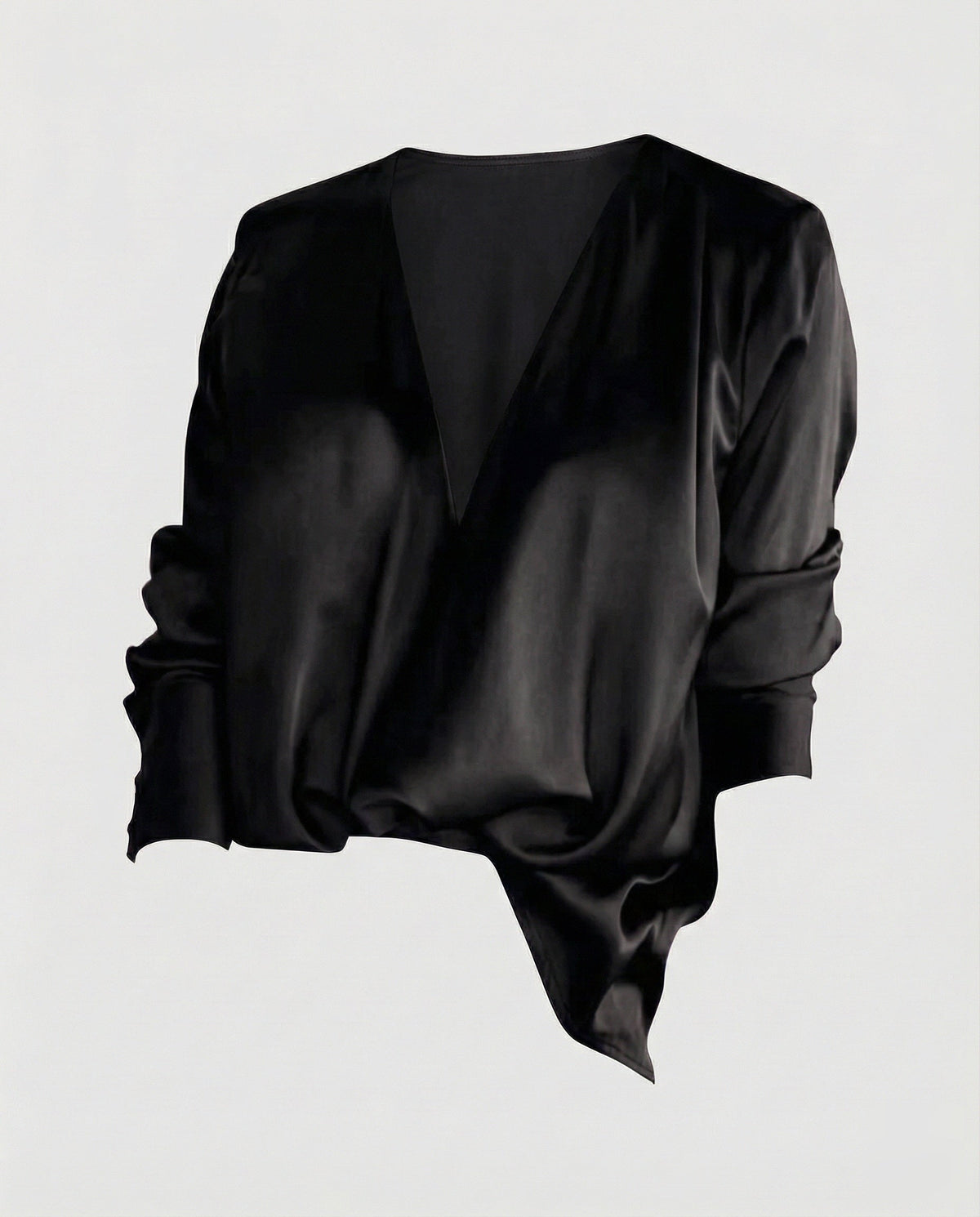 Ladies' non-silk flowing blouse tunic with deep V-neck and elegant draping All Fashion - product shot