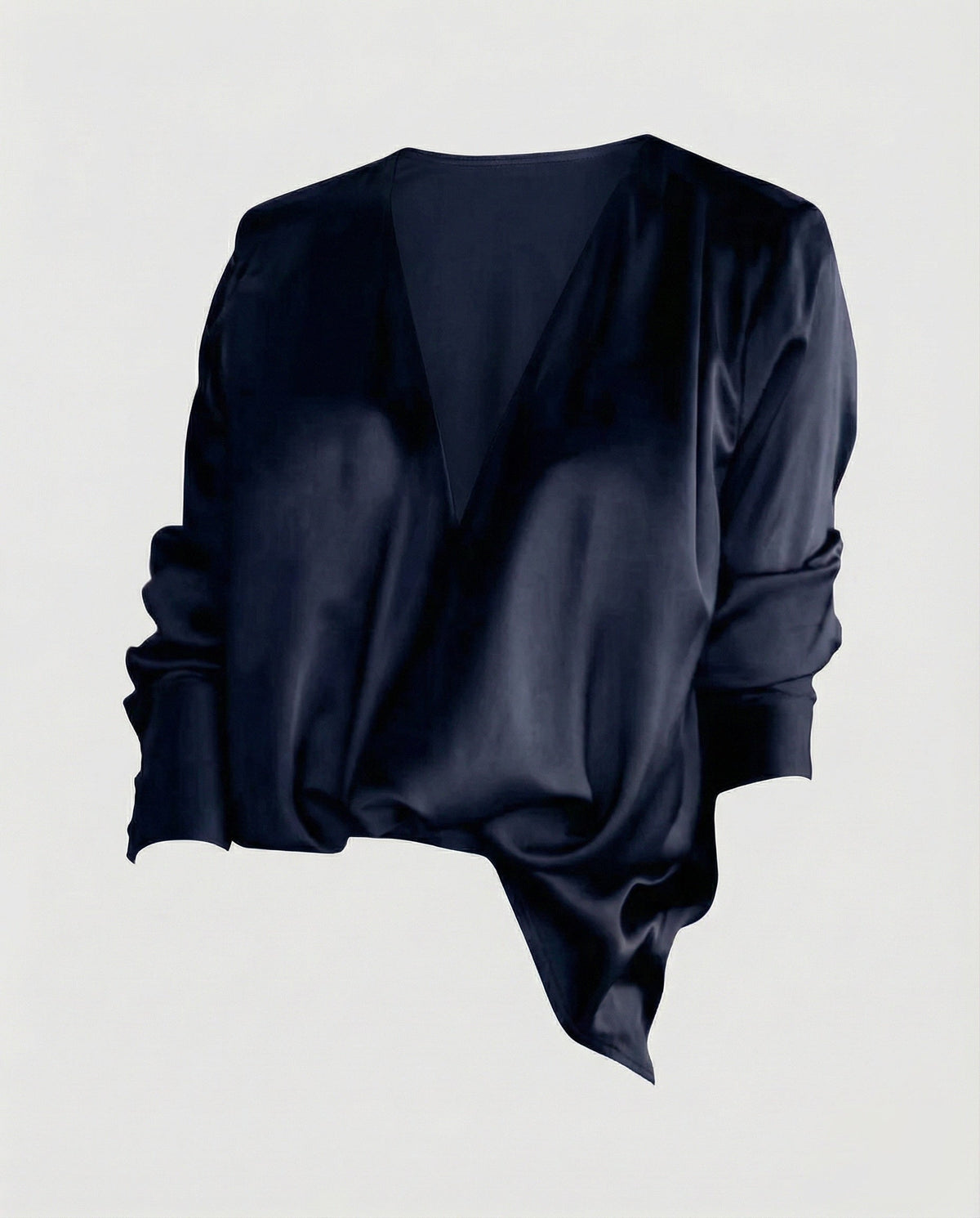 Ladies' non-silk flowing blouse tunic with deep V-neck and elegant draping All Fashion - product shot