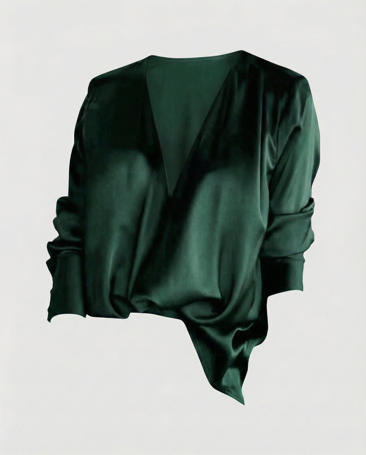 Ladies' non-silk flowing blouse tunic with deep V-neck and elegant draping All Fashion - product shot