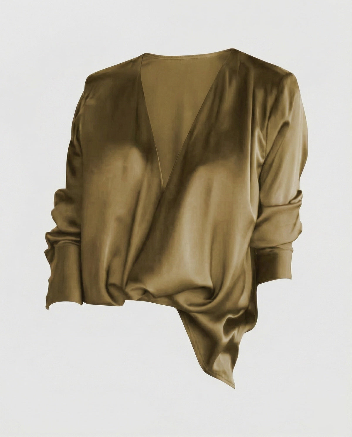Ladies' non-silk flowing blouse tunic with deep V-neck and elegant draping All Fashion - product shot