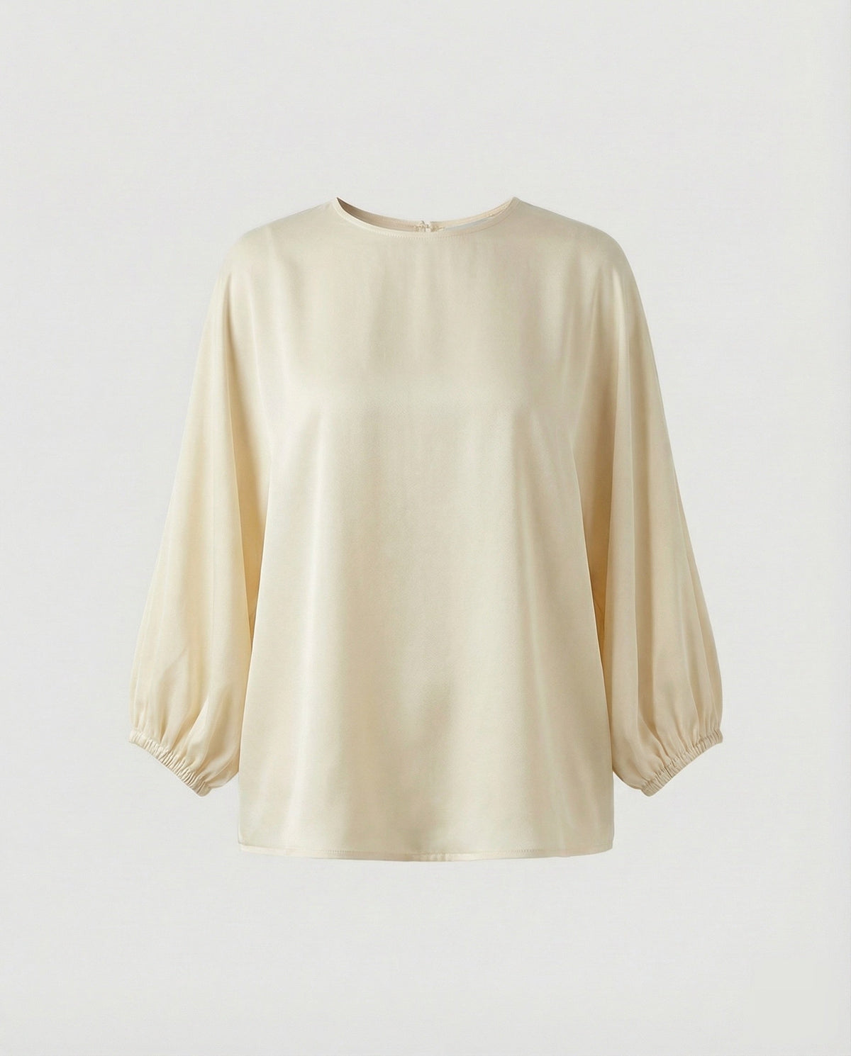 Women's oversized blouse shirt in satin look with balloon sleeves and round neckline All Fashion - product shot