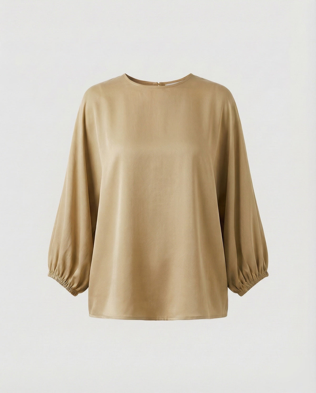 Women's oversized blouse shirt in satin look with balloon sleeves and round neckline All Fashion - product shot