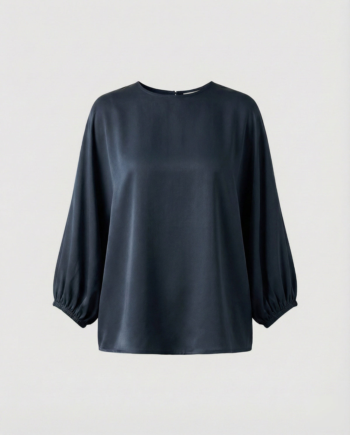 Women's oversized blouse shirt in satin look with balloon sleeves and round neckline All Fashion - product shot