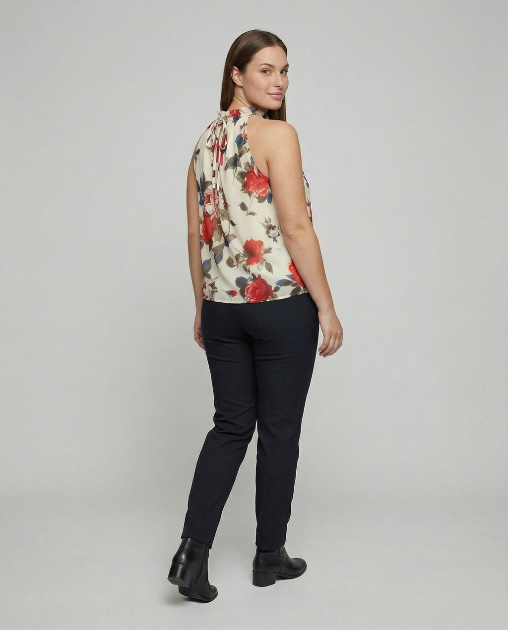 Women's Feminine Neck Scarf Chiffon Blouse Top - back view