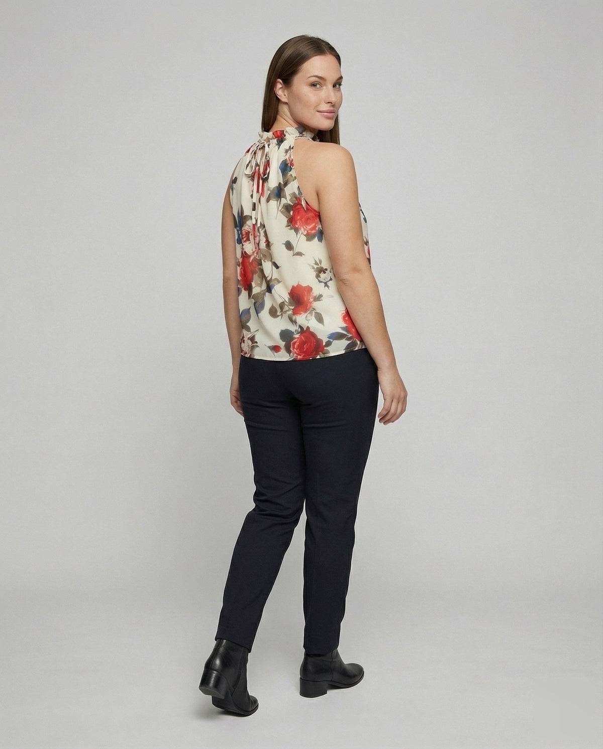 Women's Feminine Neck Scarf Chiffon Blouse Top - back view