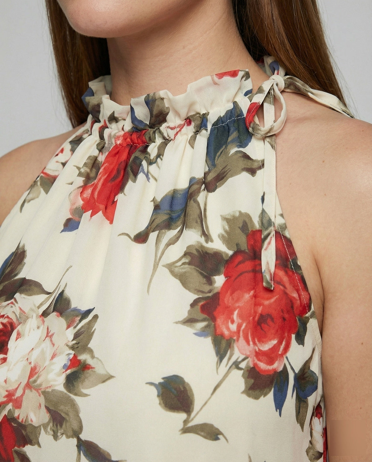 Women's Feminine Neck Scarf Chiffon Blouse Top - detail close-up