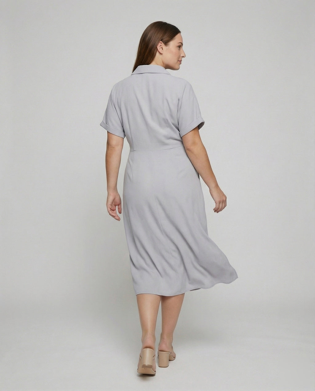 Women Fashion Knot Mixed Fabric Blouse Dress - back view