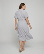 Women Fashion Knot Mixed Fabric Blouse Dress - back view