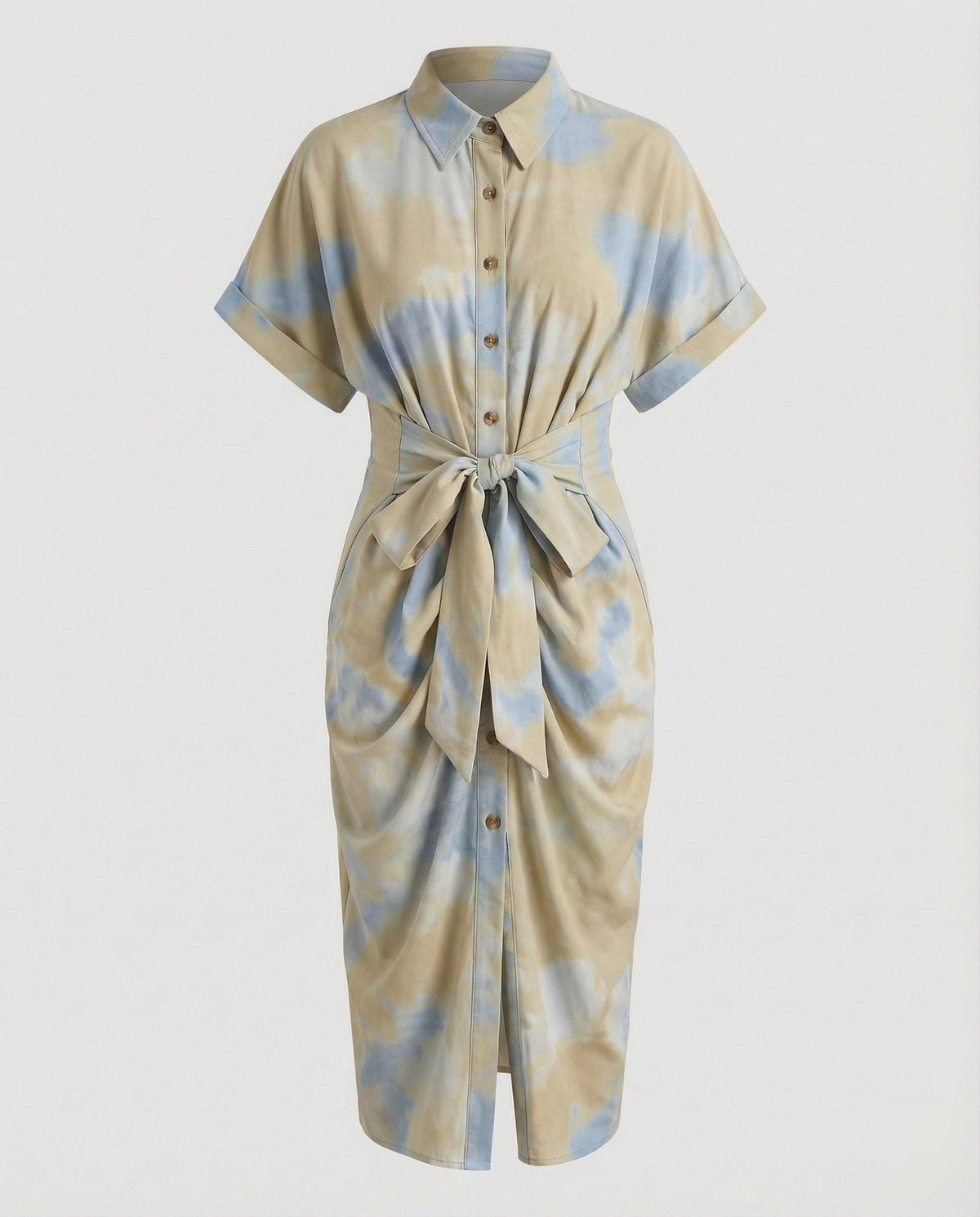 Women Fashion Knot Mixed Fabric Blouse Dress - product shot
