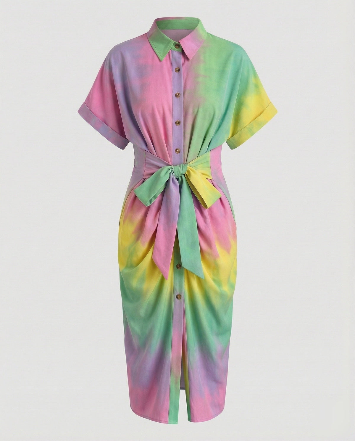 Women Fashion Knot Mixed Fabric Blouse Dress - product shot