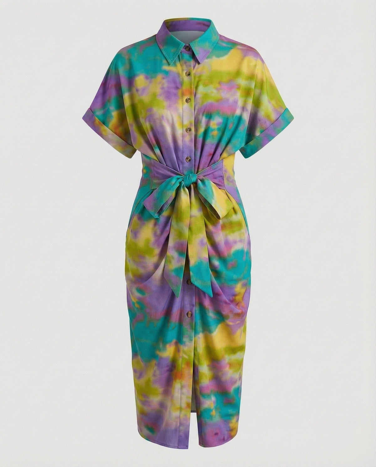 Women Fashion Knot Mixed Fabric Blouse Dress - product shot