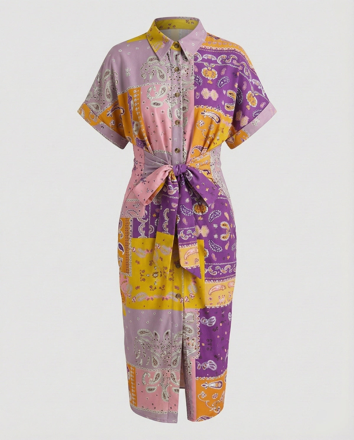 Women Fashion Knot Mixed Fabric Blouse Dress - product shot