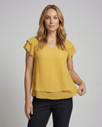 Women Ruffled Chiffon Blouse Shirt - upper body view