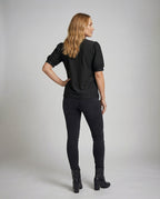 Women Light Lace Embroidery Blend Blouse Top - back view
