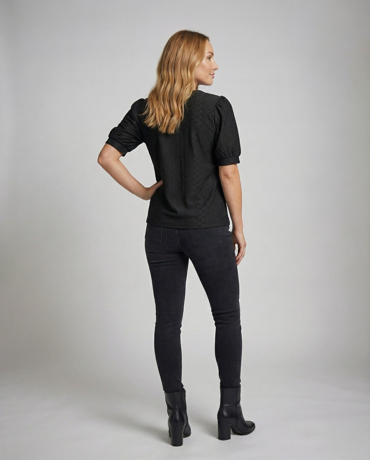 Women Light Lace Embroidery Blend Blouse Top - back view