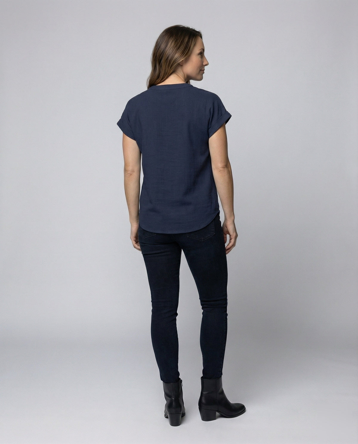 Women's Loose V-Neck Blended Fabric Blouse Shirt - back view