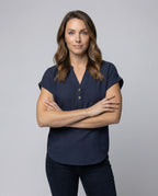 Women's Loose V-Neck Blended Fabric Blouse Shirt - upper body view